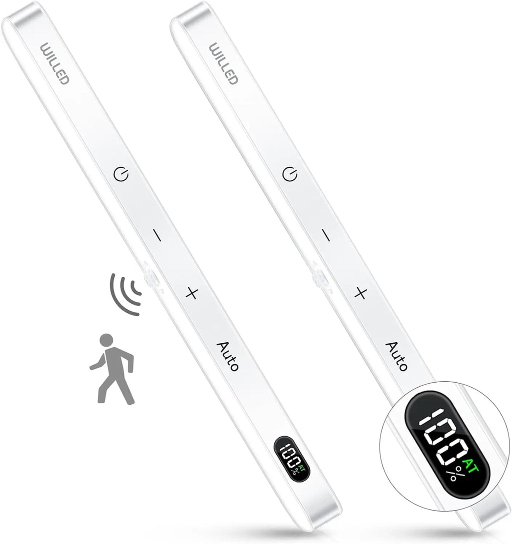 WILLED Under Cabinet Lights Rechargeable Battery Display 60 LED Touch Light Bar Motion Sensor Light Closet Light Night Lights