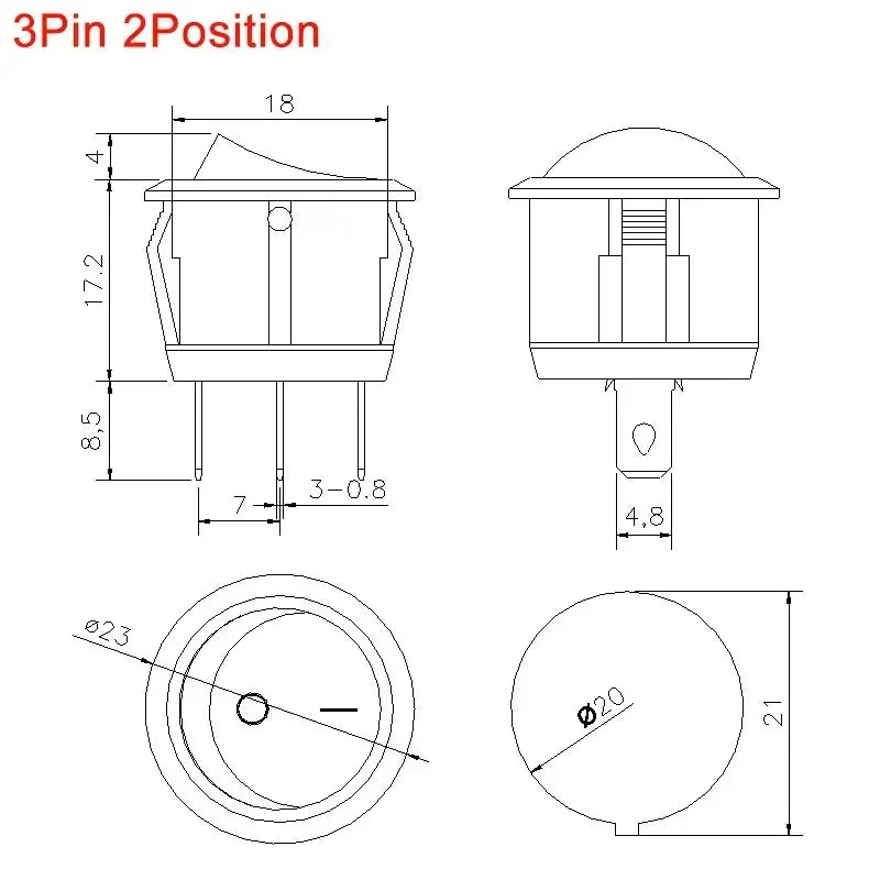 1~300pcs KCD1 LED Rocker Switch Round 2/3Pin ON-OFF-ON 2/3 Position 6A/250VAC 10A/125VAC SPST 23mm Car Push Button Switches