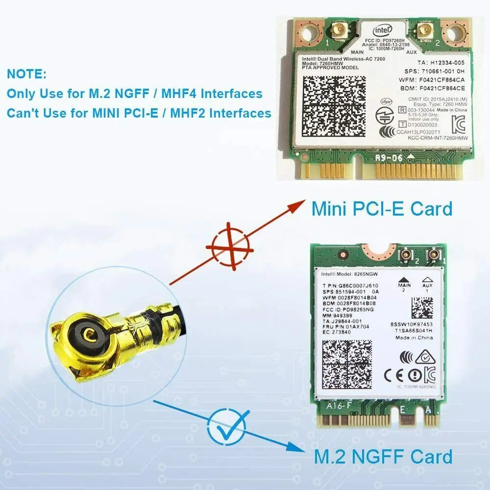 2 X 8dBi Dual Band 2.4GHz 5.8GHz Antenna RP-SMA Male + 2 X 15CM SMA Male to I-P-E-X-MHF4 Pigtail Cable for M.2 NGFF WiFi WLAN Ca