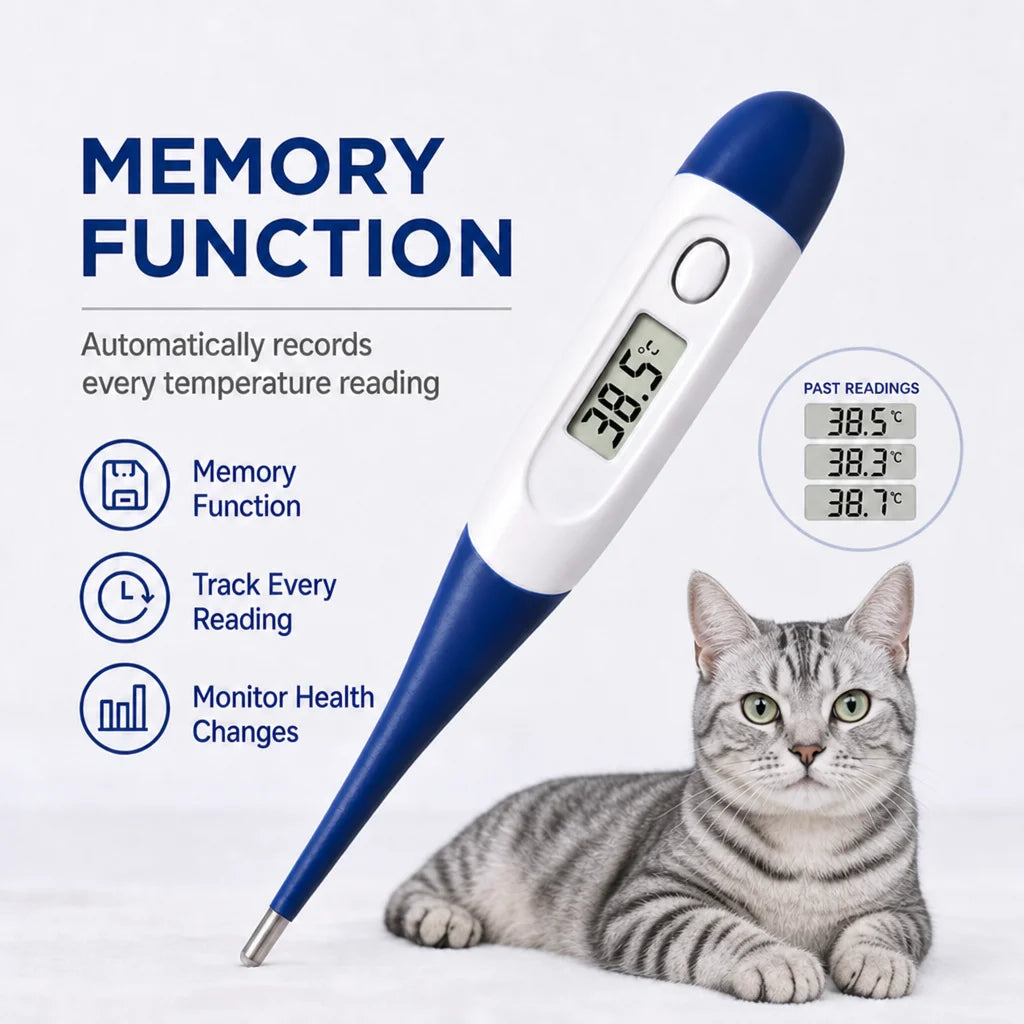 AiQUE Digital Pet Thermometer Fast Read Soft Tip Rectal Oral Temperature Meter for Dogs Cats Pets Memory Recall Veterinary Tool