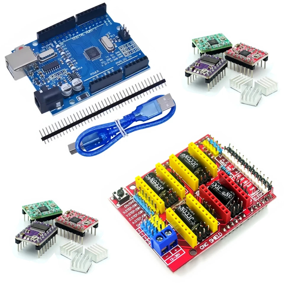 CNC Shield V3 Engraving Machine 3D Printer + 4pcs DRV8825 Or A4988 Driver Expansion Board For Arduino For UNO- R3 With USB Cable