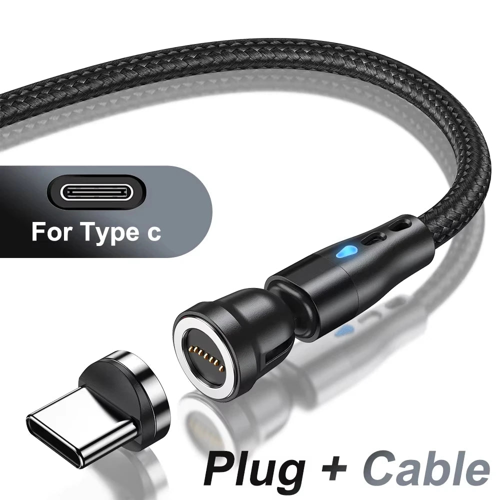 3A Fast Charging Magnetic Cable 540° Rotating USB Type C Micro Data Cable for Samsung Huawei Xiaomi Android Phone Charger Wire