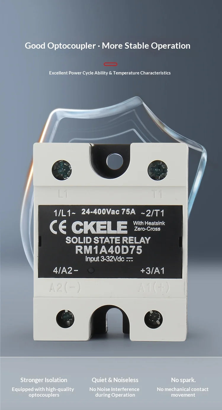 RM1A Series Solid State Relay 25A  40A 50A 75A Zero Cross SSR DC to AC for Heater Control