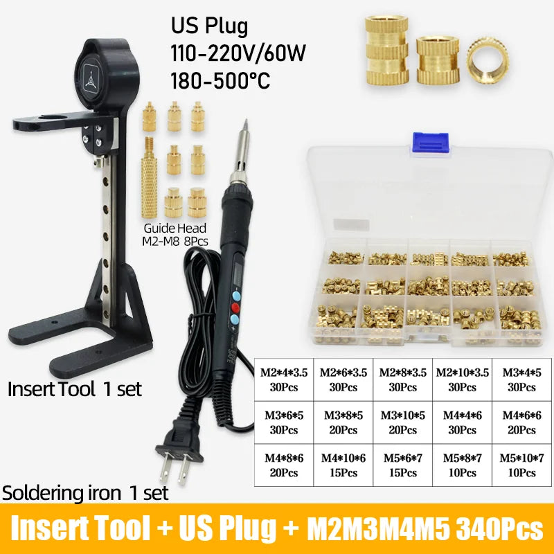 Heat Set Insert Press Tool Electric Soldering Iron Tip M2 M3 M4 M5 M6 M8 Thread Brass Inserts Nut Embedded Kit for 3d Printing