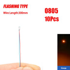 10Pcs/bag 0805 FLASHING SMD Lamp Wired Micro Litz Led Pre-Soldered Chip Wired 30cm 3V Railway DIY Model Toy Light Wires