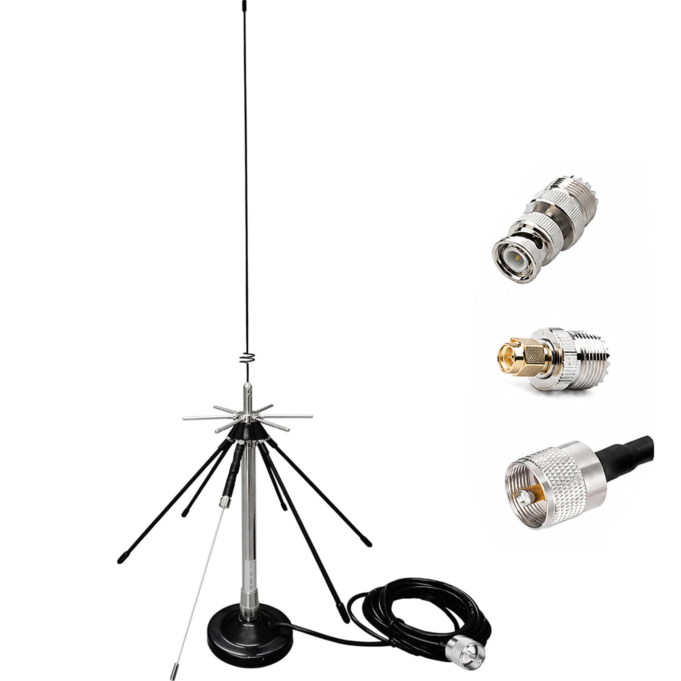 Magnetic Desktop Discone Antenna 100-1600MHz 5m Cable UHF SMA BNC Mount for Police Scanner GMRS 2m 70cm Mobile VHF UHF Lora ADSB