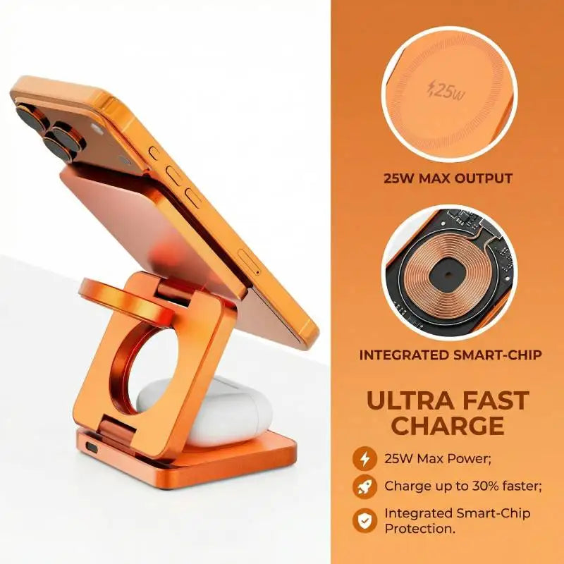 3 in 1 Qi2.2 25W Folding Wireless Charger For iPhone HUAWEI Samsung Portable Magnetic Wireless Phone Charging Station