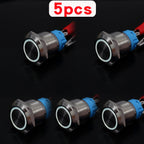 5pcs Metal Push Button Switch Ring Lamp 16mm 19mm 22mm Waterproof LED Light On Off Momentary Latching 5v 12v 24v 220v Red Blue