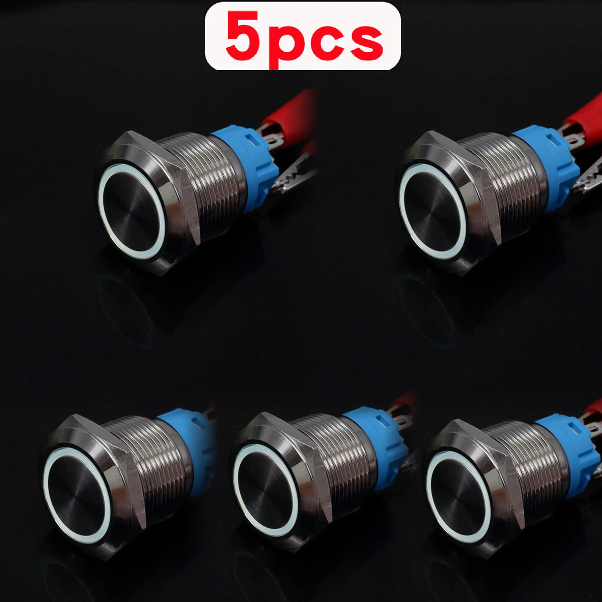5pcs Metal Push Button Switch Ring Lamp 16mm 19mm 22mm Waterproof LED Light On Off Momentary Latching 5v 12v 24v 220v Red Blue