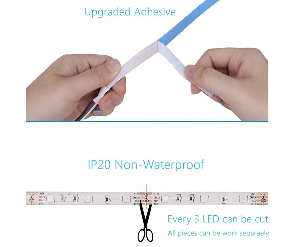 30M 12V WiFi Bluetooth RGB LED Strip Lights 5050 with Ac100-240V Adapter APP Control Music Sync Remote for Bedroom Kitchen Party