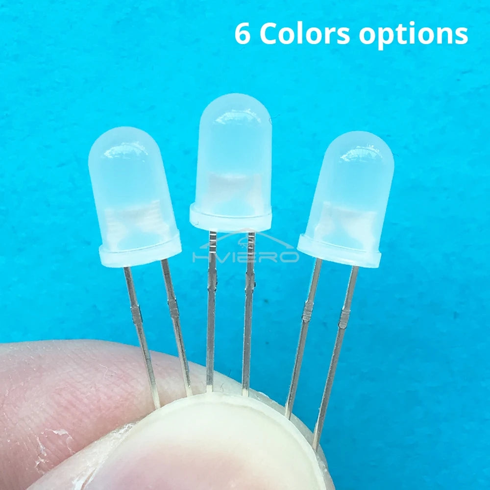 100pcs 5mm Round Diffused White Red Green Blue Yellow Warm Lightemitting Diode 2pin LED 6000~6500K Bulb Light Diodes Lamp 3V