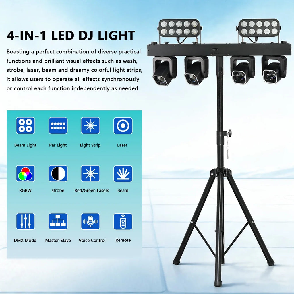 260W 4in1 RGBW LED Beam Wash Light Kit Set Tripod Stand Remote Control DMX512 For Disco DJ Wedding Party Club