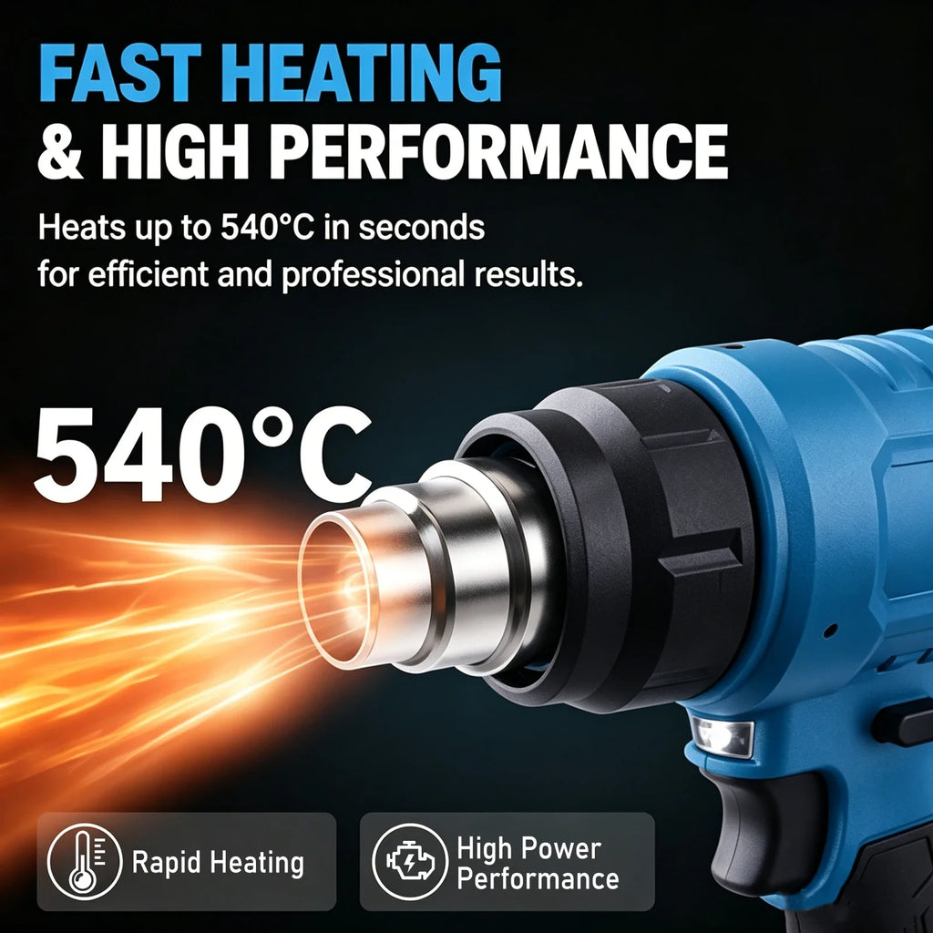 New 540℃ Electric Heat Gun Cordless Handheld Hot Air Gun 3 Nozzles Industrial Home Hair Dryer Machine for Makita 18V Battery