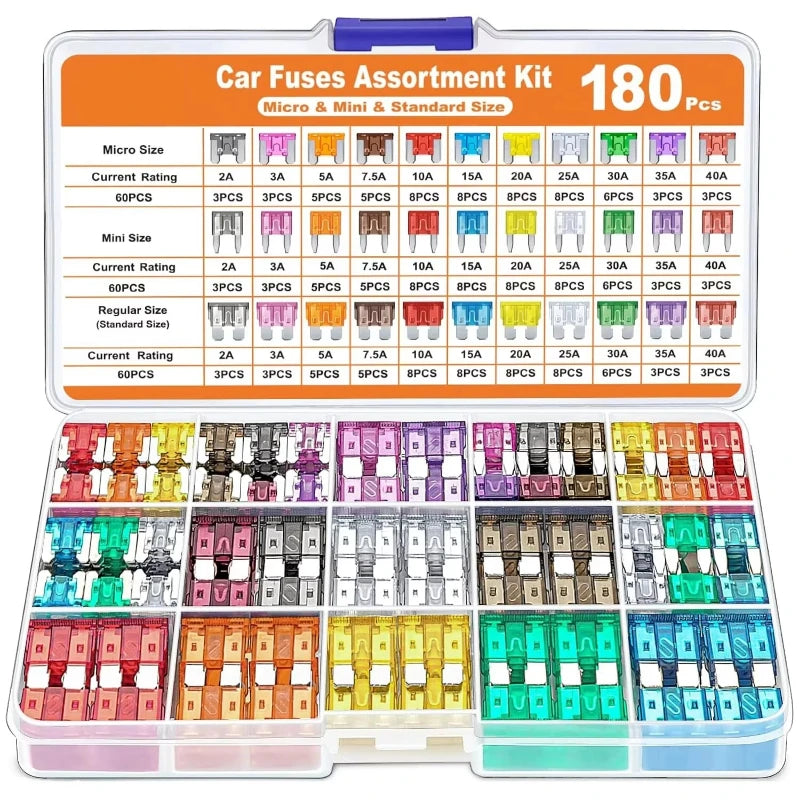 50/180Pcs Standard Car Fuses Assorted Kit, 60 Mini Blade Car Fuse +60 Standard Fuse Automotive +60 Micro Fuses Car Accessories