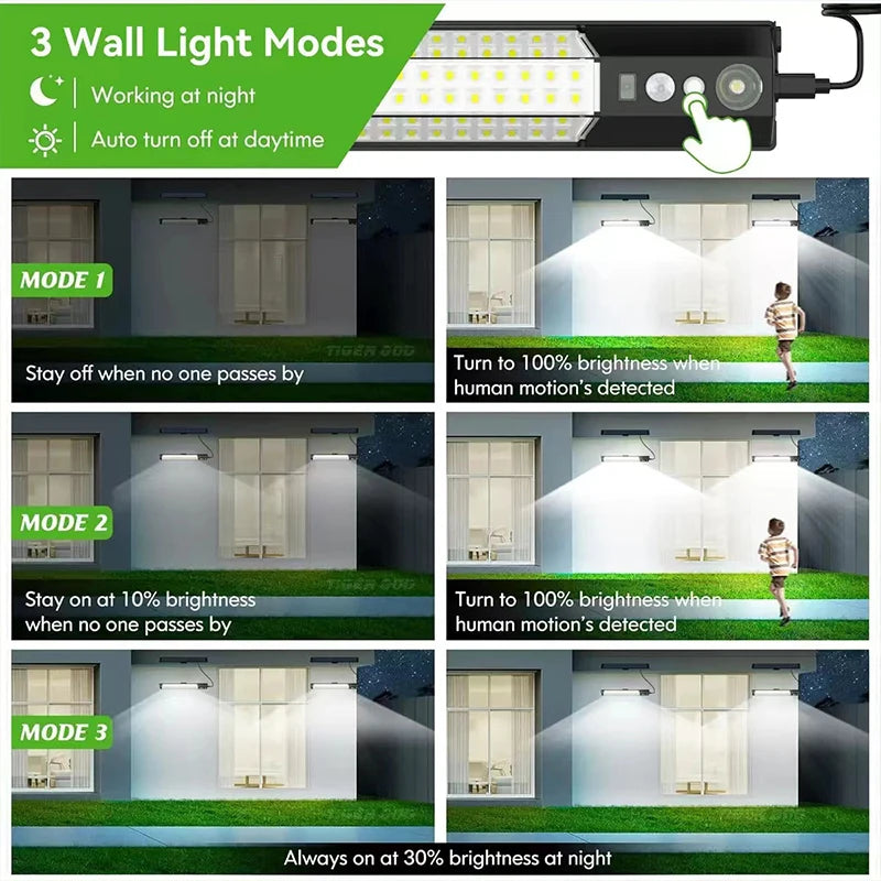 316/158 LED Solar Light Bar Outdoor 7 Mode Motion Sensor Separate 1/2Head Lamp with 3 Meter Wire Street Wall Lights Garage Yard