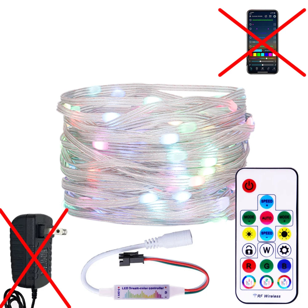 WS2812B RGBIC LED String 5M-20M Dream Color Party Christmas Lights Individually Addressable String Lights Waterproof USB DC DC5V