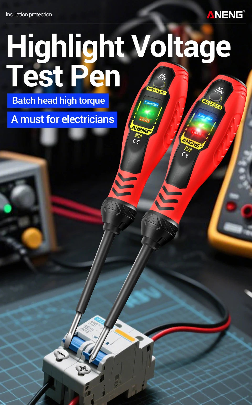 ANENG ST170 Clamp Meter Digital Multimeter Tester 500A AC Current AC/DC Voltage+B18 Highlight Voltage Tester Pen Electrician Set
