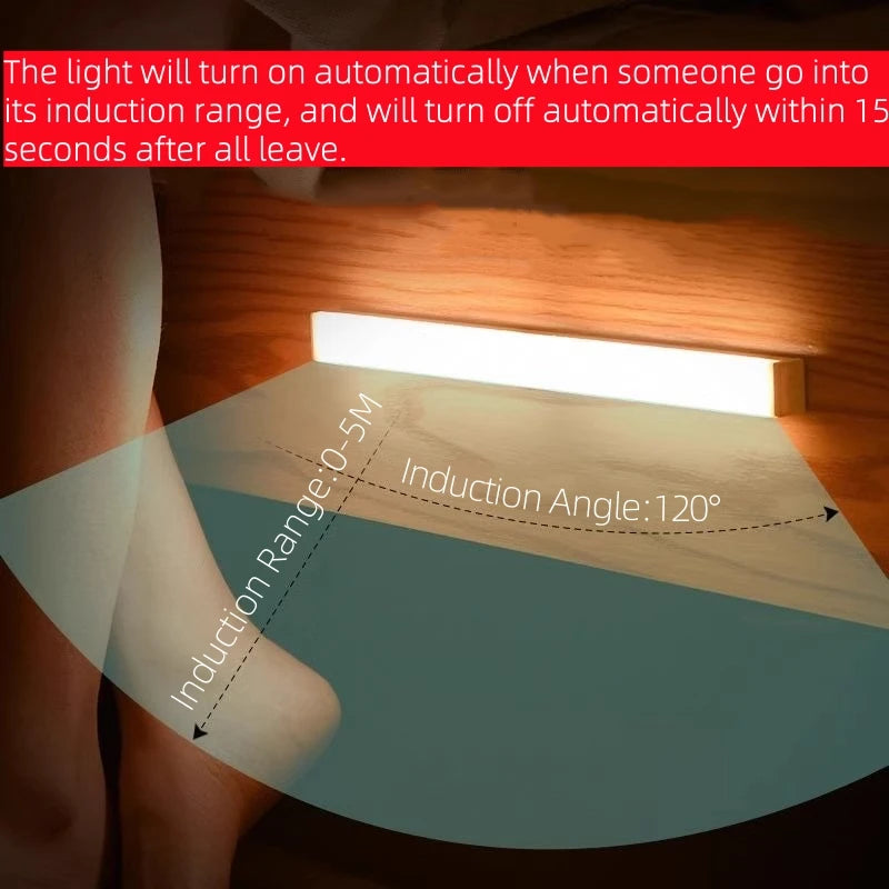 Motion Sensor Bar Light Type C Rechargeable Light LED Magnetic Attraction Night Light for Kitchen Bedside Wardrobe Bookcase