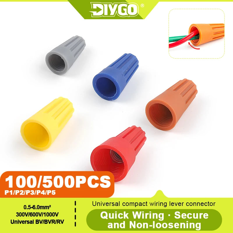DIY GO 200PCS Quick Wire Connector Screw Cap Terminals, Electrical Equipment Connectors, Wire Connector Terminals, AWG 22-10