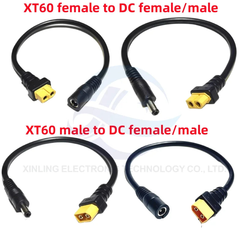 1.5 Square Ultra-soft XT60 Plug Male Female Connector to DC 5525/DC5521 Power Cable for Fly FPV Multirotor Field Repairs Apply