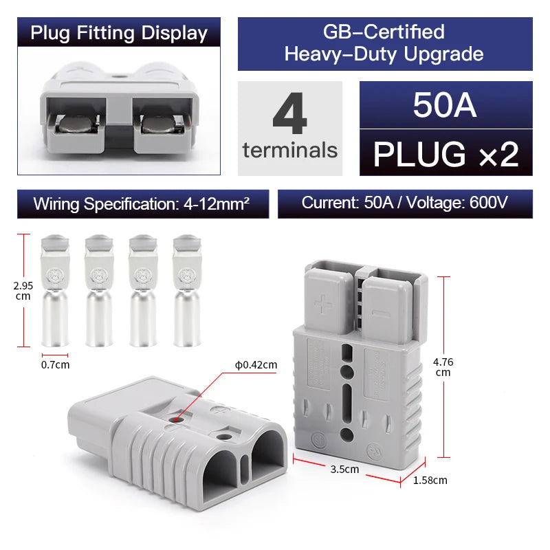 1/2/4PCS 50A Battery Power Connector Kit Quick Plug 600V Car Forklift Battery Charging Electrical Cable Wire Terminal Connectors