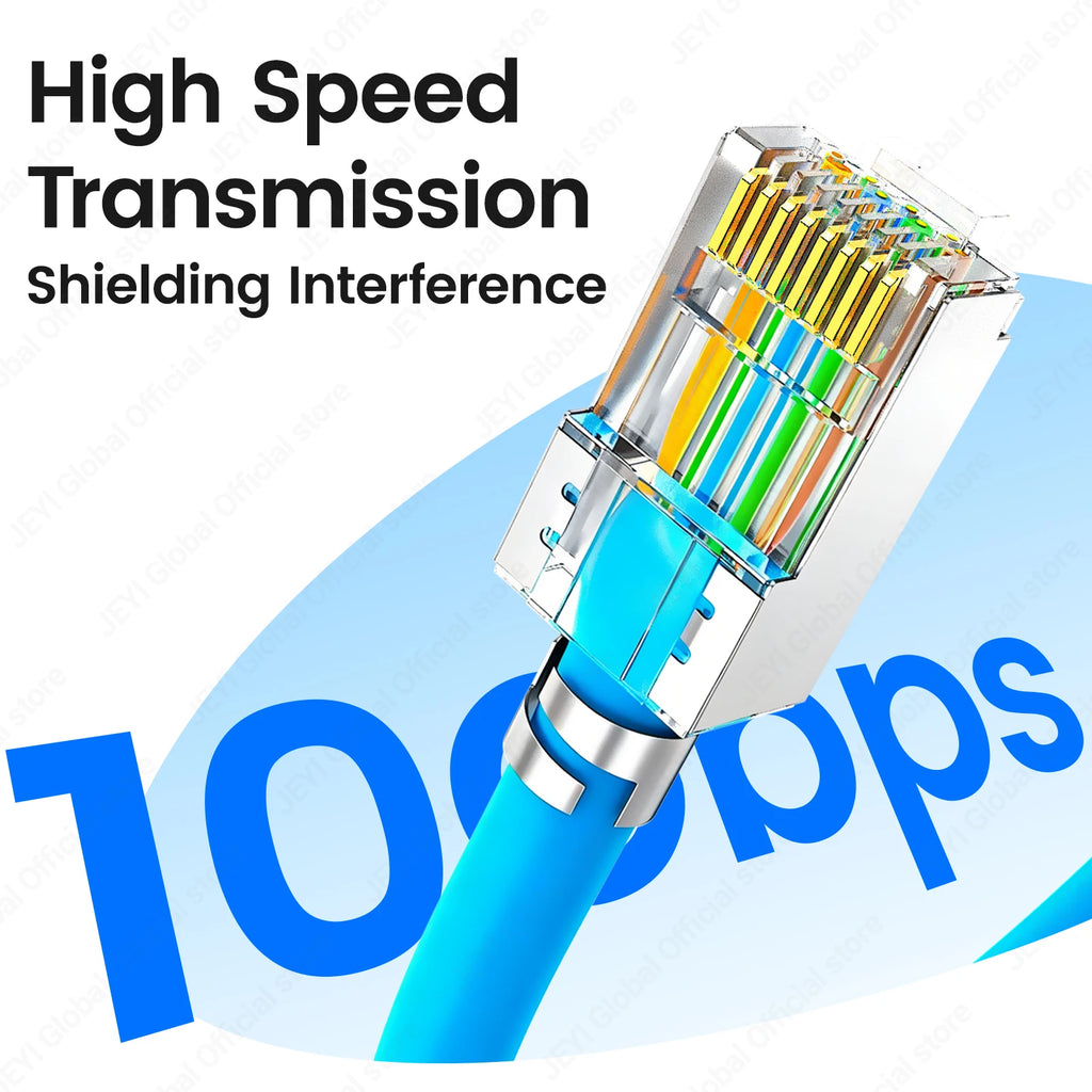 JEYI 100PCS Shielded RJ45 Cat7 Pass Through connectors 8P8C Gold Plated 2-Pc Pass Through Modular Data Plug Network Modular Plug
