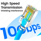 JEYI 100PCS Shielded RJ45 Cat7 Pass Through connectors 8P8C Gold Plated 2-Pc Pass Through Modular Data Plug Network Modular Plug