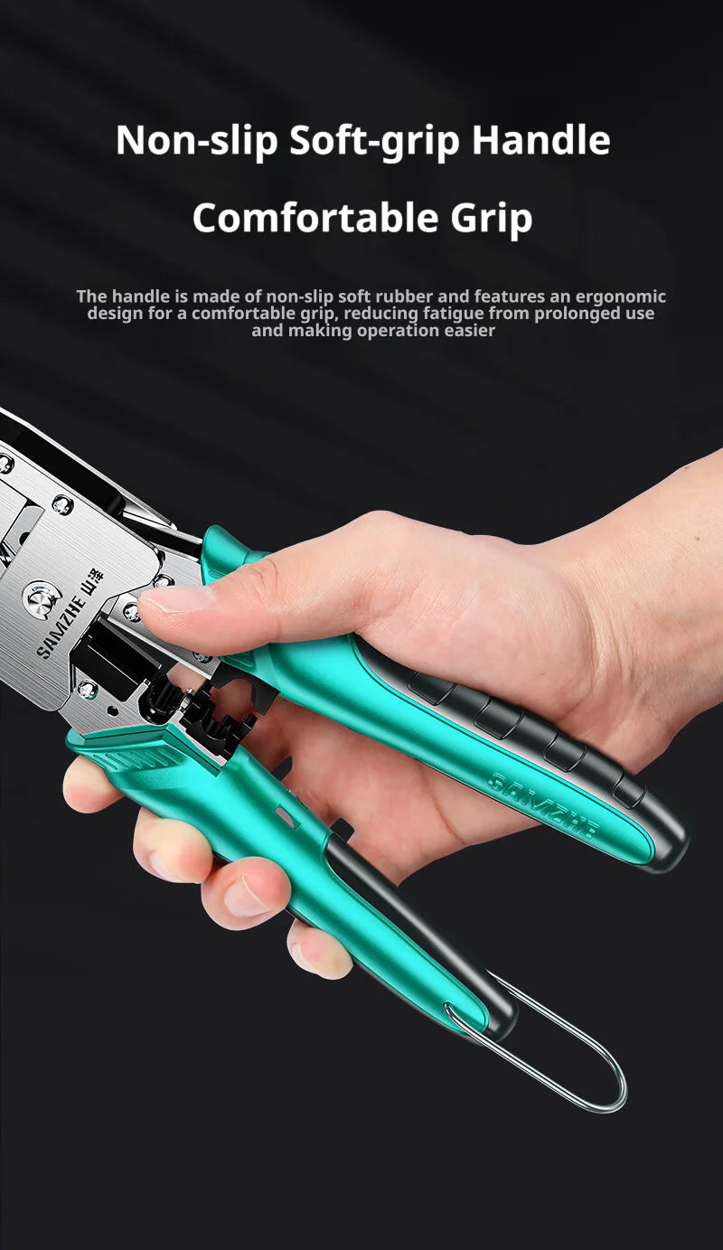 SAMZHE Alloy Steel Crimp Plier RJ45 Crimper Stripper Cutter for Cat5e/6/7/8 Ethernet Wire Tool With Dovetail Clip Double 8P