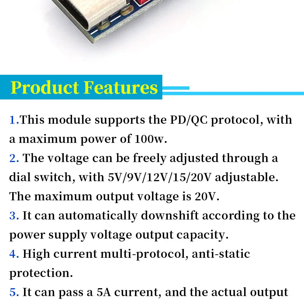 USB-C PD Trigger Board Module PD/QC Decoy Board Fast Charge USB Type-c to 12v High Speed Charger Power Delivery Boost Module