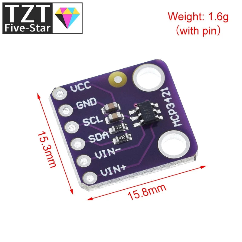 TZT 1/3PCS MCP3421 I2C Delta-sigma Evaluation Module Board For PICkit Serial Analyzer Module GY-MCP3421