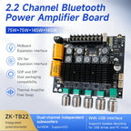 DC12‑24V ZK‑TB22 Audio Amplifier Module 75W+75W+145W+145W 2.2 Channel Bluetooth AUX USB PC Input Treble Bass Adjust