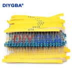 600pcs/set 30 Kinds 1/4W Resistance 1% Metal Film Resistor Pack Assorted Kit 1K 10K 100K 220ohm 1M Resistors 300pcs/set