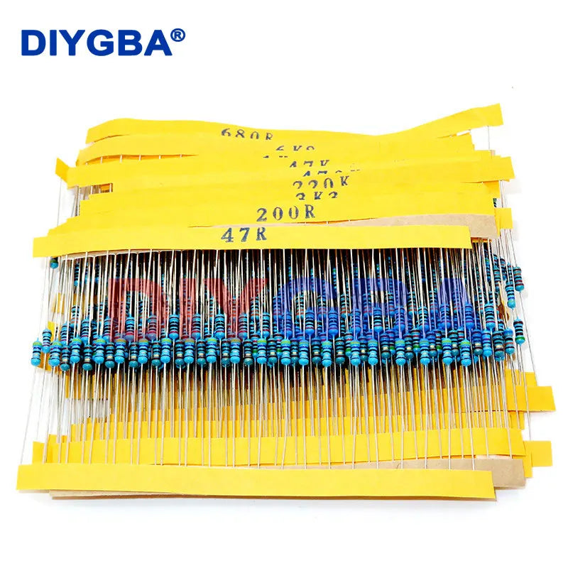 600pcs/set 30 Kinds 1/4W Resistance 1% Metal Film Resistor Pack Assorted Kit 1K 10K 100K 220ohm 1M Resistors 300pcs/set