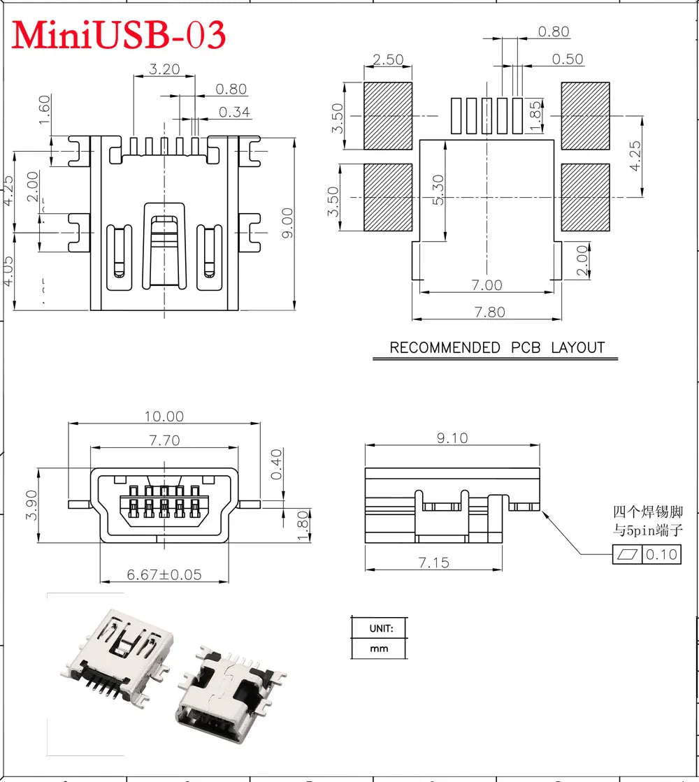 10PCS Mini USB SMD SMT 4Pin 5Pin Female Mini B Socket Connector Plug Straight DIP Jack Connector Plug-in