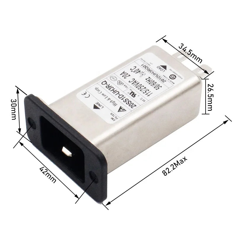 Buddy IEC 320 C20 Male Socket Panel Mount Power Line EMI Filter 20A Rated Industrial Plug with Socket