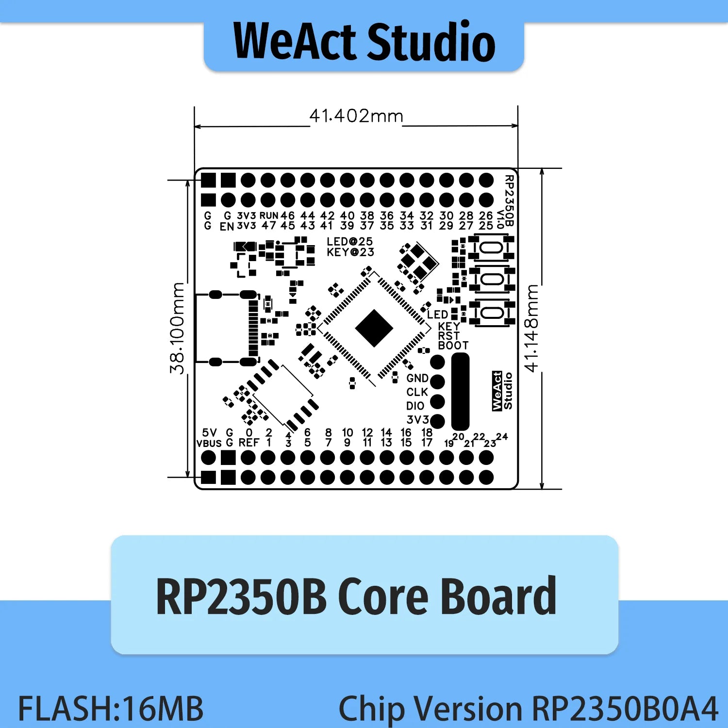 WeAct RP2350B Raspberry Pi RP2350B RISC-V Hazard3 520KByte SRAM 16MByte QSPI Flash 48GPIO All out New Version Chip RP2350B0A4