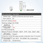 RS485 RS232 RS422 To Ethernet Serial Port Server DIN Rail Instal CDSENET NE2-D11 DC 8-28V  Modbus MQTT HTTP DNS  FOTA Remote Up