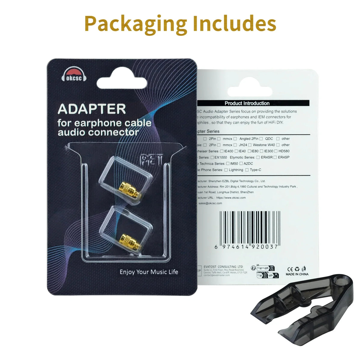 OKCSC HIFI Earphone Connecter for MMCX Female to IE900 Male Adapter for SENNHEISER IE200/IE300/IE600/IE900/AKG N5005/N30/N40
