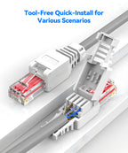 Denswire Tool-Free RJ45 Connectors | UTP Cat5e Cat6 Cat7 Ethernet Plugs for Solid & Stranded Cable