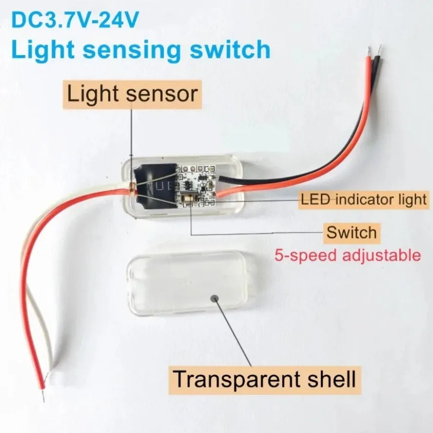 Photo Control Sensor 5-level Adjustment Light Sensor Switch DC 3.7V 5V 12V 24V Auto ON Off Photocell Street Light Switch 5A