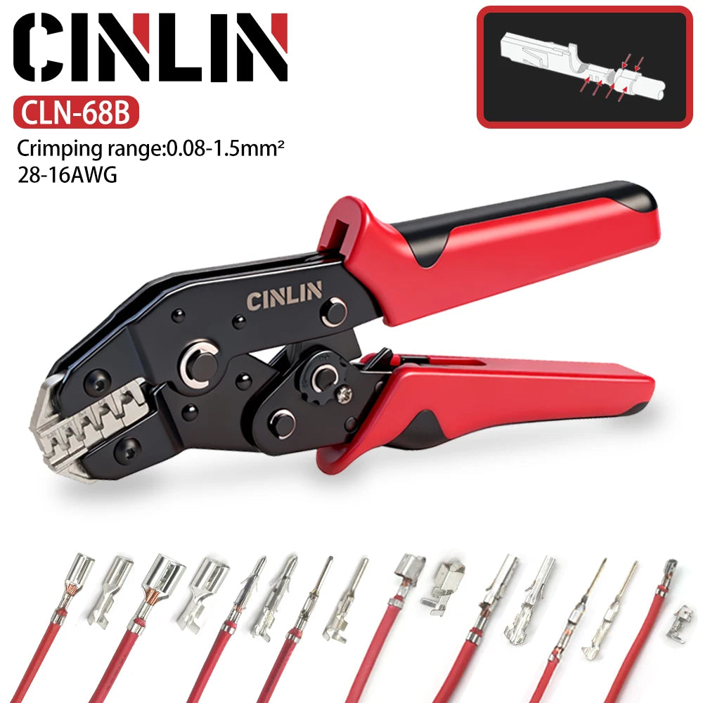 CLN-68B 0.08-1.5mm² Open Barrel Terminals Pliers Crimping Tool (28-16AWG) for JST, DuPont, Molex, PH2.0 XH2.54 3.96 4.2mm Pitch