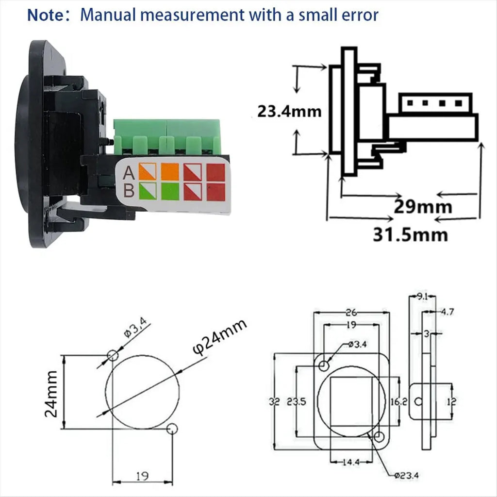 #19X Adapter,5PCS RJ45 Female Panel Mount Screw Terminal Adapter (Black)