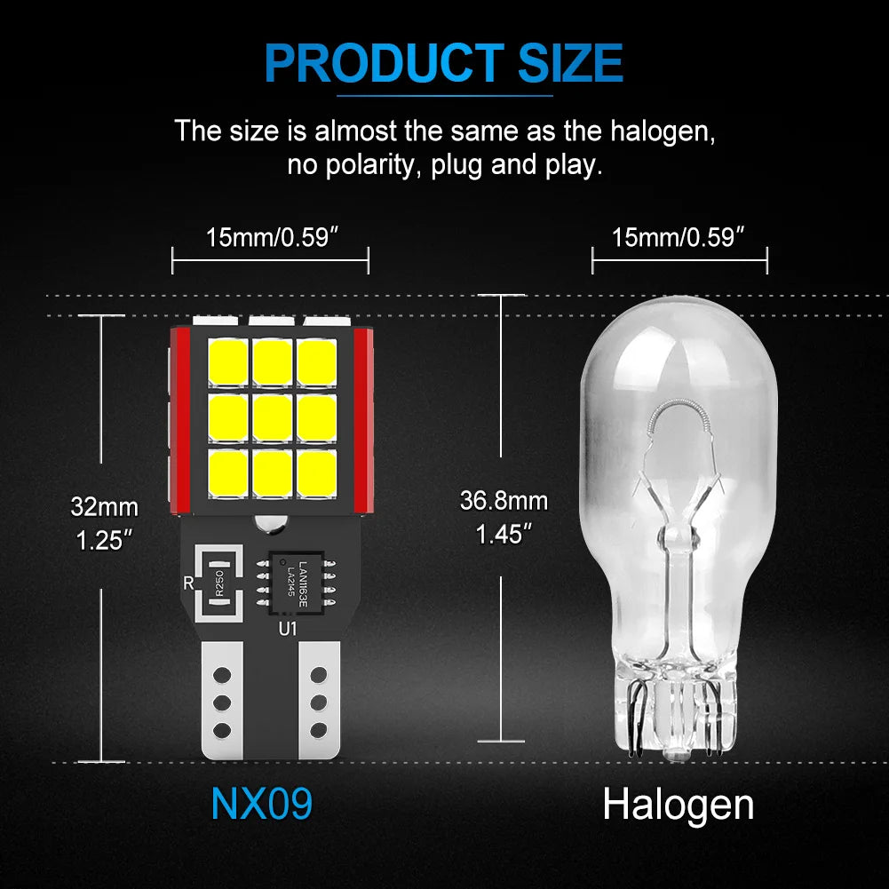 NAO T15 W16W LED CNABUS Bulb No Error T16 15W 1500LM 921 30SMD 3030 Super Bright Car Backup Light White 12V Auto Reverse Lamp