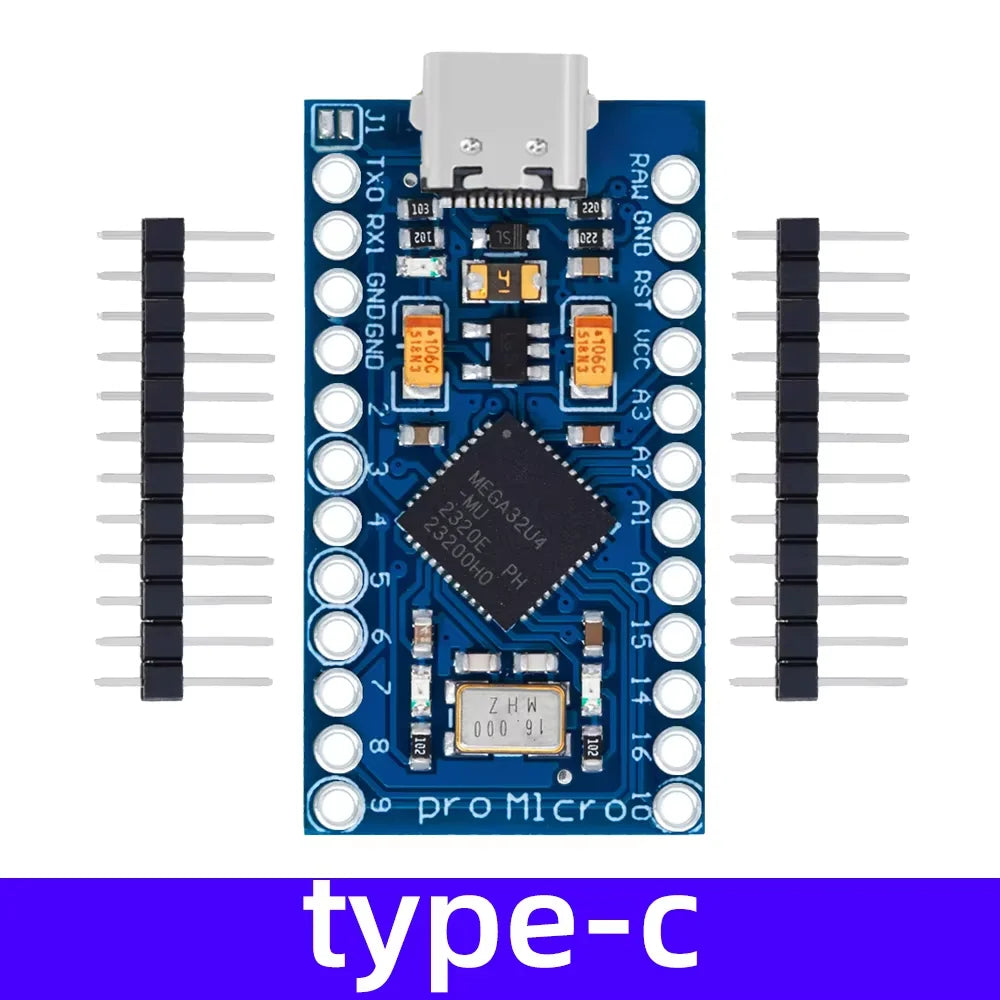 Pro Micro ATmega32U4 5V 16MHz Replace ATmega328 For Arduino TYPE-C  With 2 Row Pin Header For Leonardo Mini Usb Interface Pro