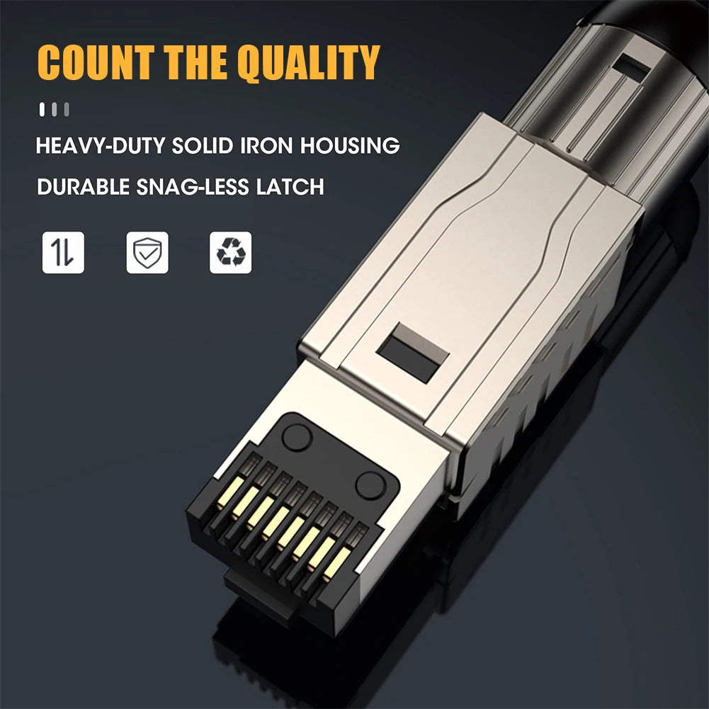 Metal Shielded Tool Free Easy Termination Plug CAT6A/CAT7/CAT8 Gold Plated Field Termination Connector RJ45 Network Connector