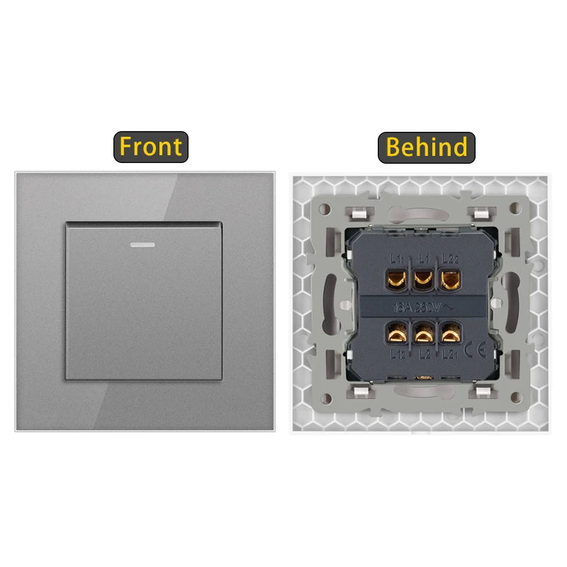 JHJCH - 1 Gang 1/2 Way Stair Switch, Tempered Glass Panel, Rocker Light Switch, On / Off Switch, Toggle Wall Switch
