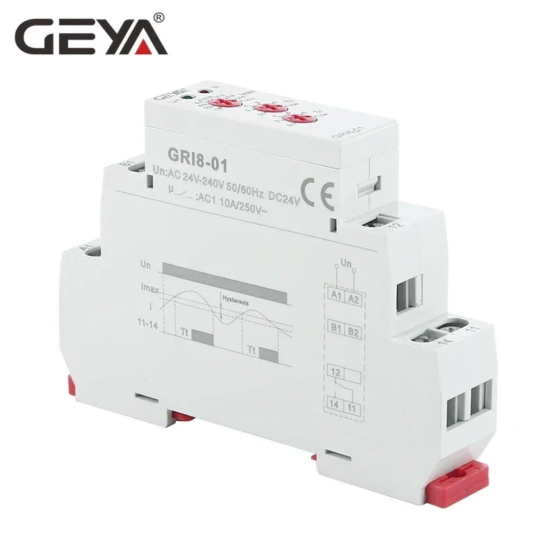 GEYA GRI8-01/02 Over / Under Current Monitoring Relay 10A Current Sensing Relay Din Rail Mounted Current Monitor AC/DC24V-240V