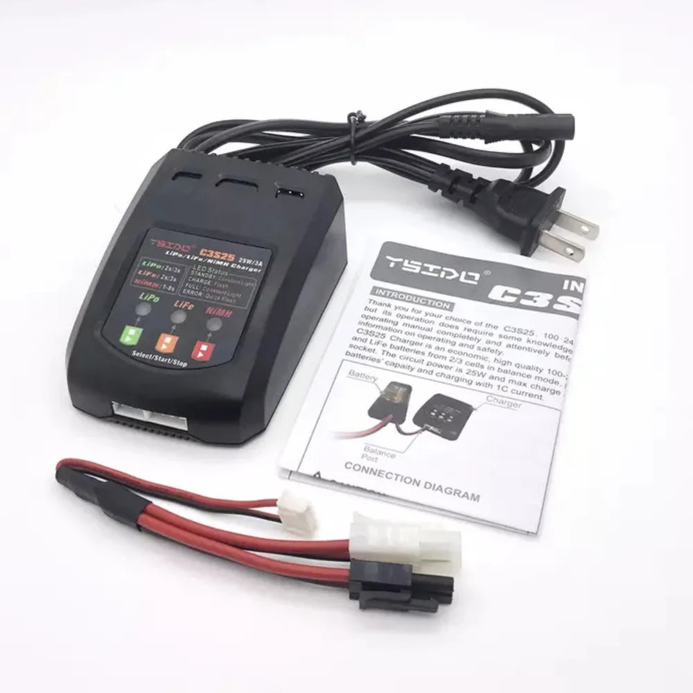 C3S25 25W/3A Mini Charging Balance Charger EU/US Plug for RC 7.4V-11.1V 2-3s Lipo NiMh Battery Remote Control Toy Car Charger