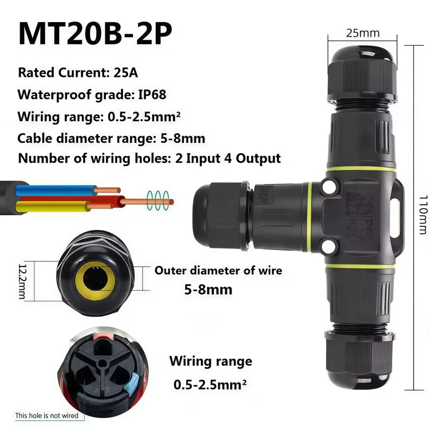 Heavy Duty Quick Connect Terminal Block T-type, IP68 Waterproof 2/3/4/5Pin for Secure & Fast Damp-Proof Wiring Connector
