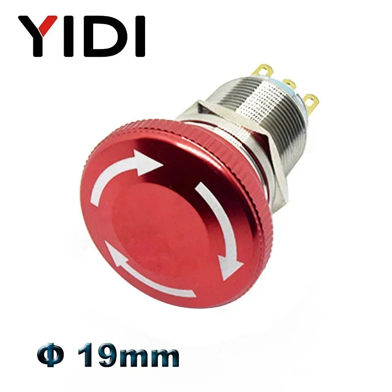 16mm 19mm 22mm Emergency Stop Switch Mushroom Round E-stop Metal Push Button Stop Switch 1NO1NC 2NO2NC Latching Switch On Off